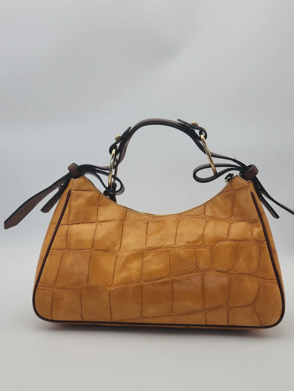 Dooney & Bourke Vintage Nile Hobo Bag Mustard Croc Embossed Leather Shoulder